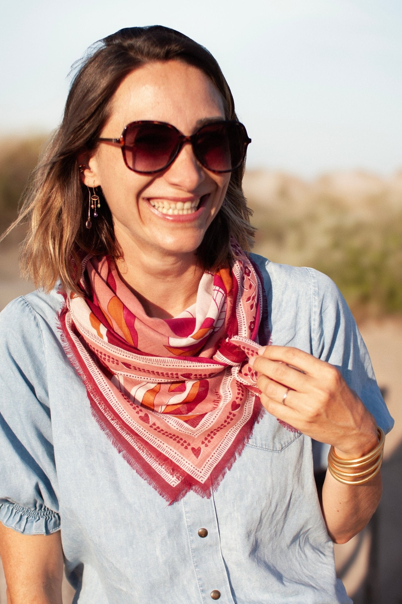 Foulard coton bio - Leaves - Magenta - boulbar.fr