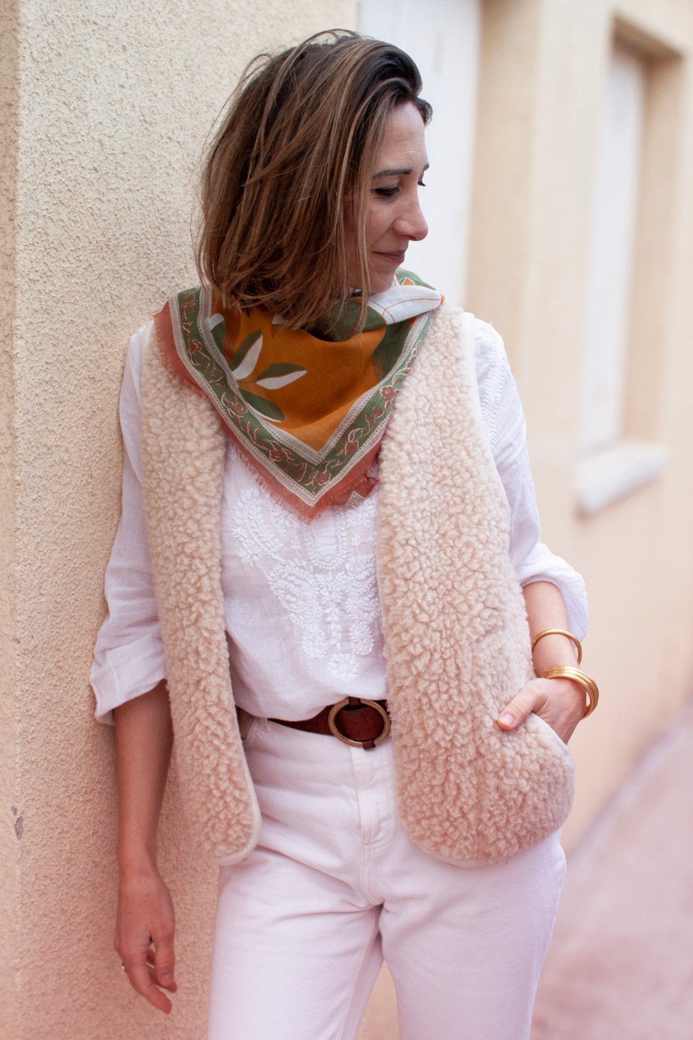 Foulard coton bio - Leaves - Pistache - boulbar.fr