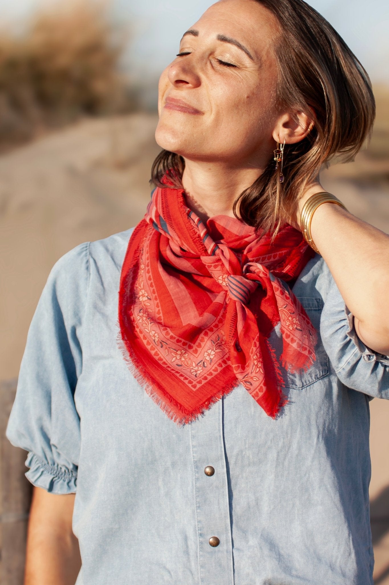 Foulard coton bio - Lines - Rose - boulbar.fr