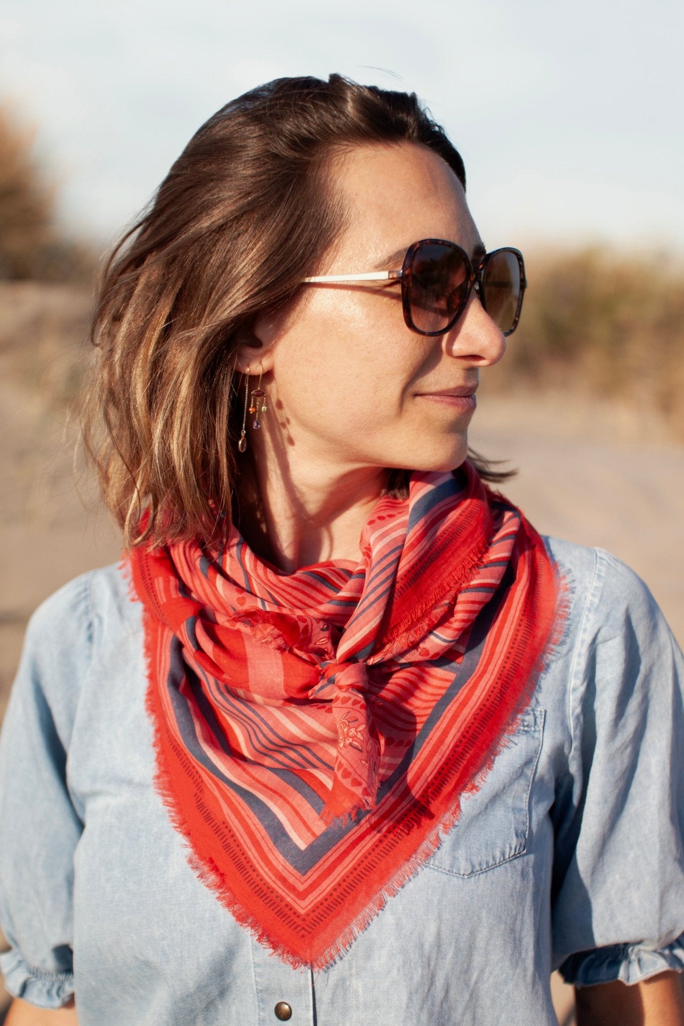 Foulard coton bio - Lines - Rose - boulbar.fr