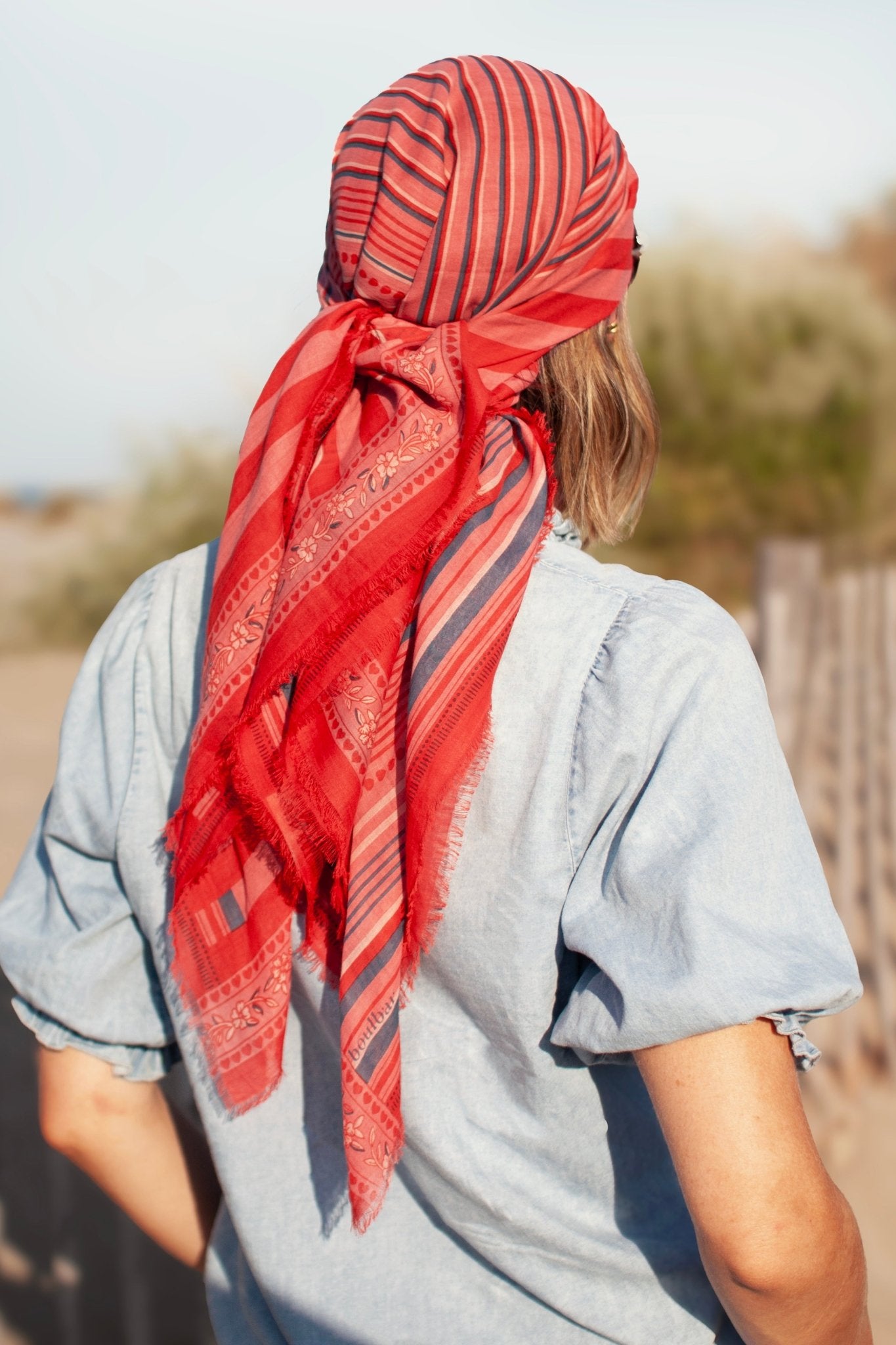 Foulard coton bio - Lines - Rose - boulbar.fr