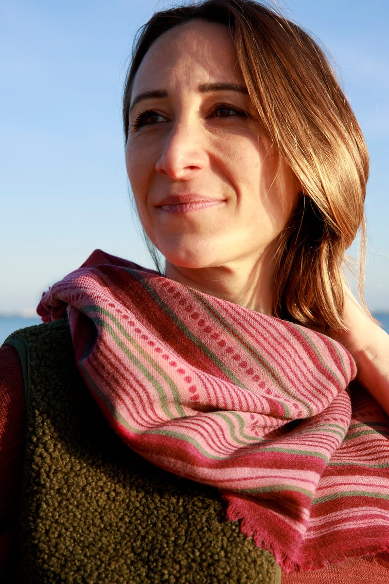 Foulard laine - Lines - framboise - boulbar.fr