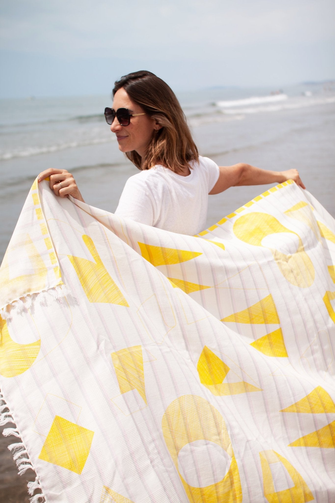 Fouta nid d'abeille - Sens jaune - boulbar.fr